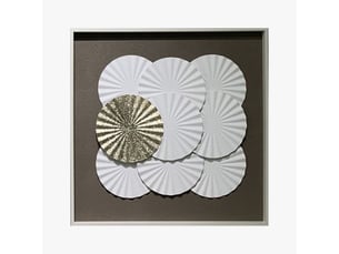 Tableau peinture à l'huile relief rond blanc et doré cadre aluminium
