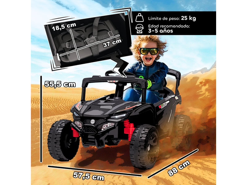  Voiture électrique 12 v pour enfants avec 2 moteurs, télécommande 2,4 ghz, suspension arrière, phares et musique - noire  - Conforama E