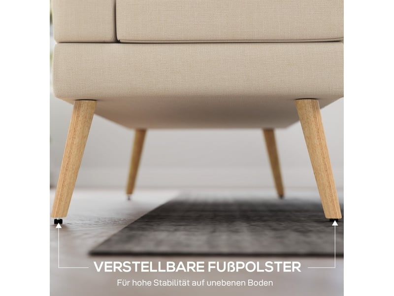  Canapé 2 places 118 x 68 x 90 cm beige, tissu aspect lin et pieds en bois, format compact  - Conforama E