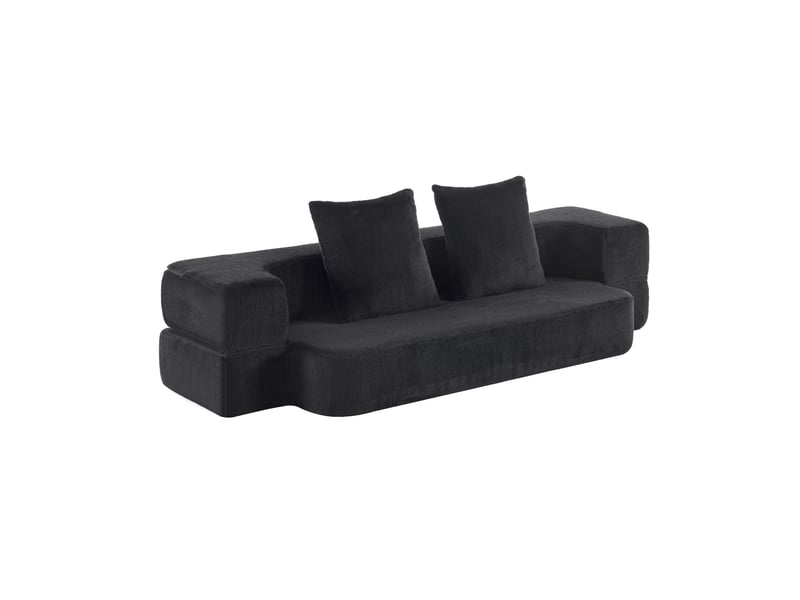  Canapé convertible 2 places 190x50x42 cm compressé, pliable, mousse douce, couleur noir, design moderne  - Conforama A