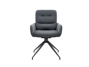 Ensemble de 2 chaises pivotantes, design luxueux, lin gris foncé, pieds noirs en métal, pivot silencieux 360°