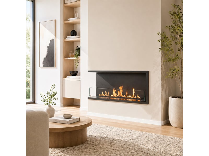 Urano 120 - cheminée bioéthanol encastrable d'angle gauche 120x50x30 cm avec brûleur en acier de 3 litres - Conforama C