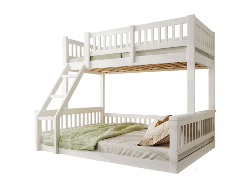 Lit superposé 90x200cm+140x200cm sécurité garde-corps escalier pin pour enfants design simple blanc sans matelas - Conforama R