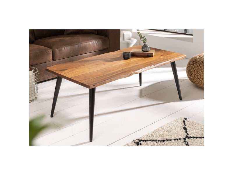  Table basse nera 110 cm en bois massif d'acacia avec pieds métal noir – style industriel  - Conforama B