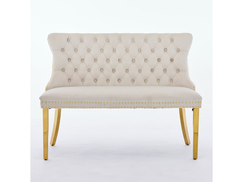  Banquette double velours de1602bg beige 2 places avec dossier aile et pieds acier doré lot de 1  - Conforama A