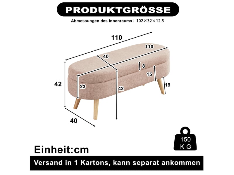  Banc de rangement 110x40x42 cm rose avec coffre et trous d’aération  - Conforama C