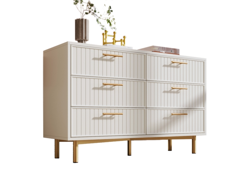  Commode blanche rainurée 120 cm, 6 tiroirs et pieds métalliques Fay Lum - Conforama A