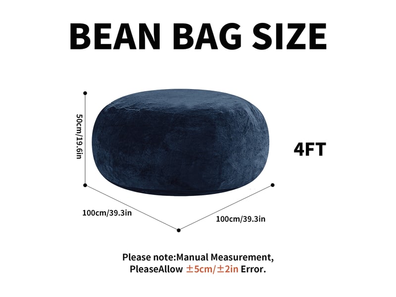  Pouf géant adulte,100x100x50 cm,pliable,mousse,bleu  - Conforama C