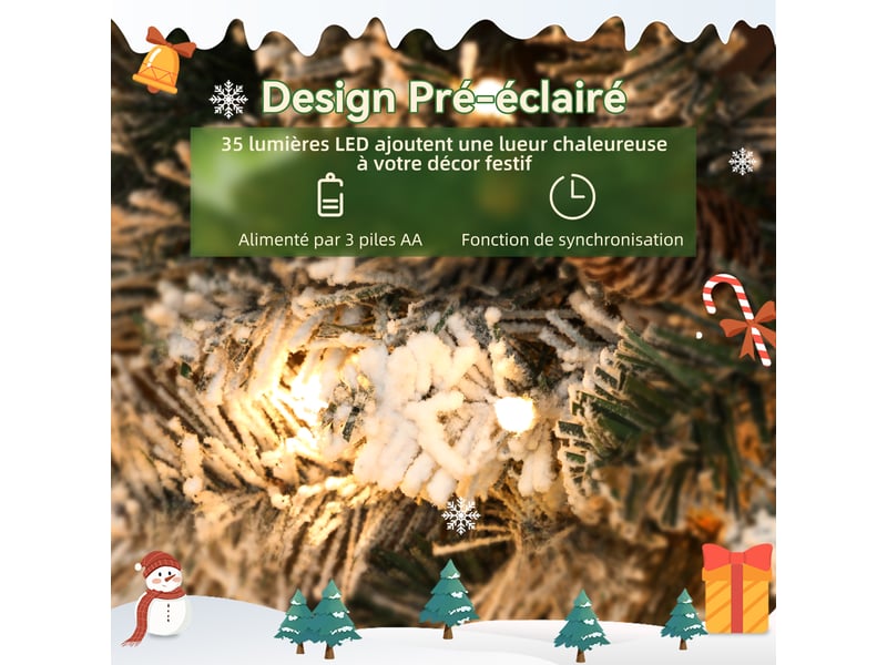  Couronne de noël lumineuse 60 cm avec 35 led blanc chaud, minuterie, 98 pointes, pommes de pin, vert et blanc  - Conforama E