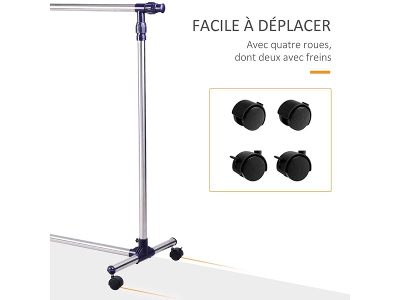  Portant à vêtements réglable à roulettes en acier inoxydable  - Conforama E