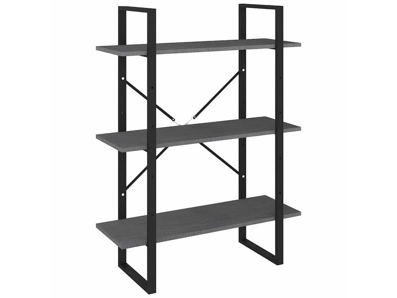  Bibliothèque à 3 niveaux, armoire à livres gris 80x30x105 cm bois de pin massif  - Conforama A