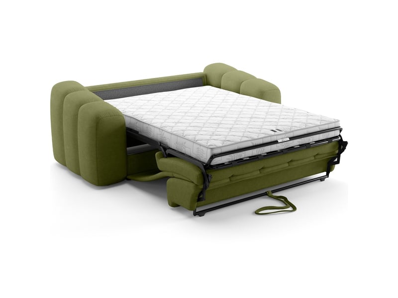 Canapé capitonné convertible 3 places en tissu chenille vert olive - ouverture express - belleville Belleville - Conforama D