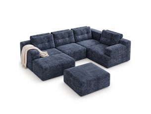 Canapé modulable panoramique 5 places en chenille, assise profonde, configuration l ou u, sans montage, 252 × 180 cm, bleu