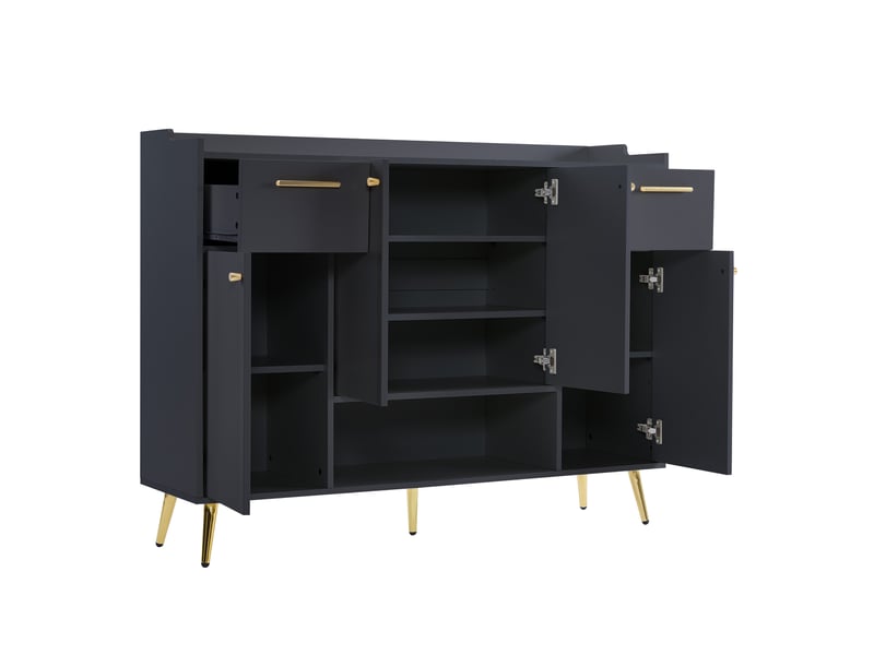  Meuble à chaussures 130x37x100 cm avec 2 tiroirs et 4 portes, moderne, design simple, panneau de particules, noir  - Conforama R