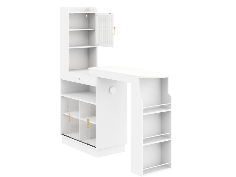 Table de bar extensible avec rangement led et prises 131-170x40x170 cm blanche - Conforama E