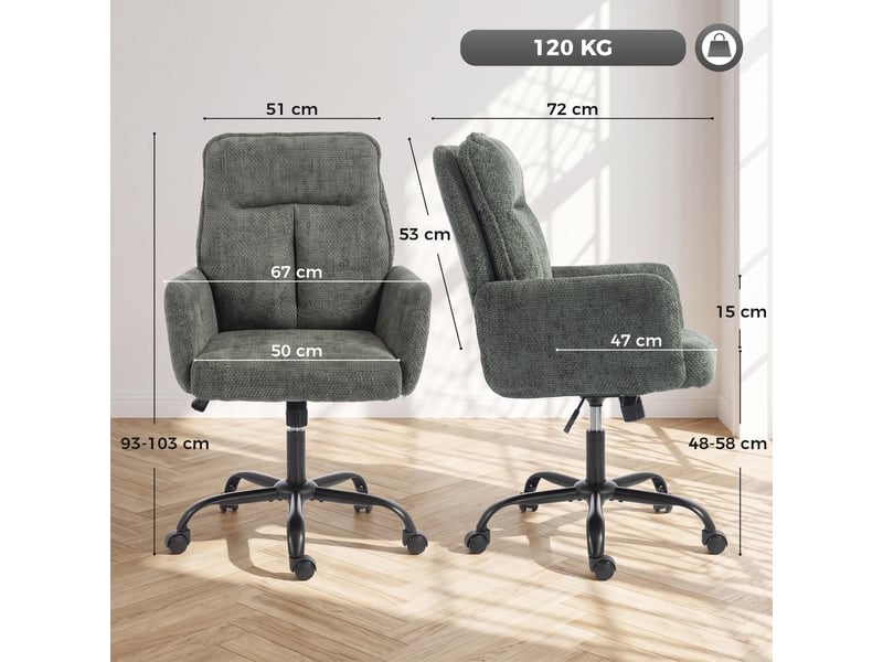  Chaise bureau ergonomique, fauteuil de bureau avec hauteur réglable, assise large, fonction bascule, vert foncé  - Conforama C