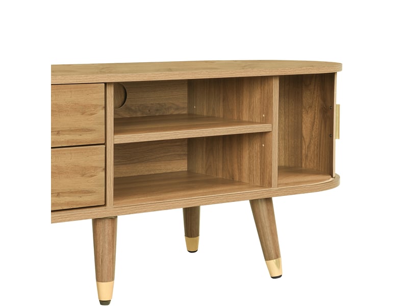 Meuble tv avec portes coulissantes 175 cm bois clair style rustique détails dorés - Conforama R
