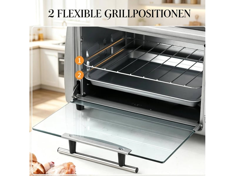Mini-four de table 36,5 x 26 x 22 cm argent en métal, 10 l, température réglable avec porte en verre trempé - Conforama E