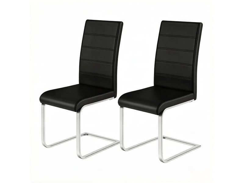  Chaise visiteur cantilever 51x40x100cm, revêtement pu et structure métallique, dossier haut ergonomique, finition noire  - Conforama A