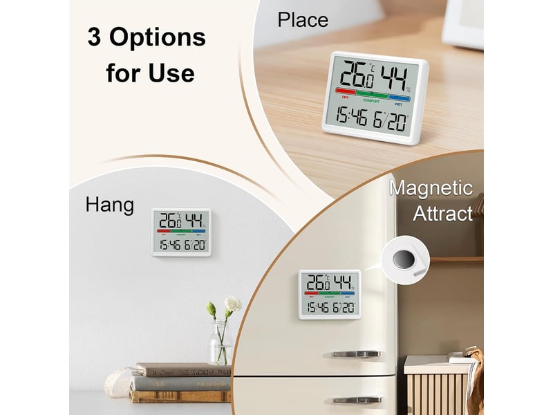  4.5 reveil numerique à piles lcd portable, mini horloge numérique avec température humidité date alarme fonction snooze, réveil digitale  - Conforama C
