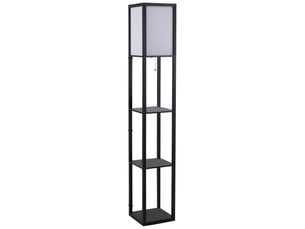 Lampadaire étagère en bois noir 3 niveaux avec abat-jour tissu culot e27 max 40w pour salon chambre