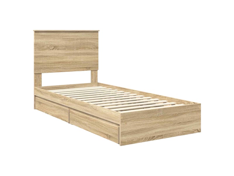  Lit simple- lit adulte -  lit de rangement chêne sonoma 90 x 200 cm bois d'ingénierie  - Conforama C