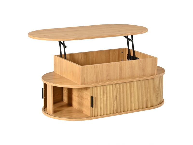  Table basse relevable ovale coloris bois clair avec rangement - 100x50 cm mdf  - Conforama E