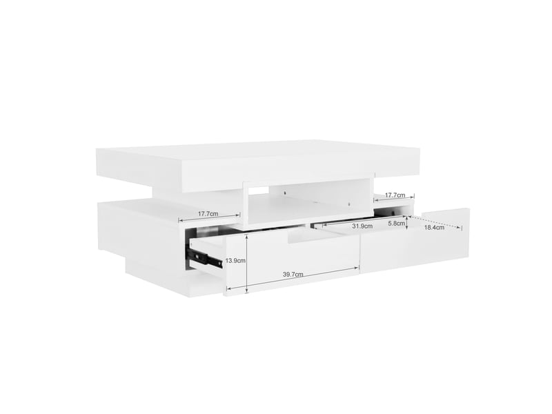  Table basse brillante avec éclairage led et 4 tiroirs, blanc, 80 x 50 x 36 cm Fay Lum - Conforama C