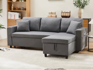 Canapé d'angle réversible convertible BIQZUYA 3 places Coton / Lin gris avec coffre de rangement