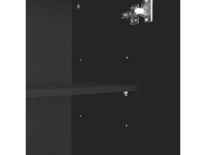 Buffet bas 140 x 38 x 80 cm avec poignées dorées, 4 portes et tablettes réglables, en panneau de particules, noir - Conforama E