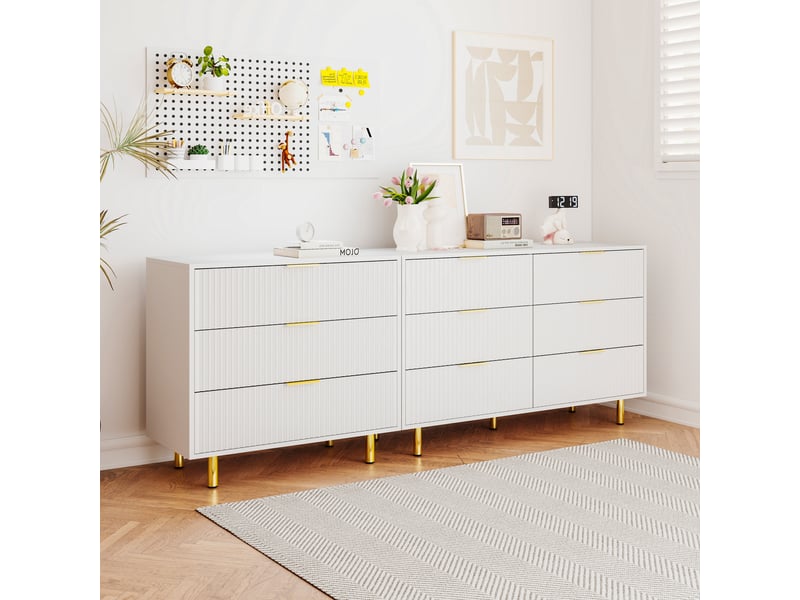  Ensemble de buffets modulables à 9 tiroirs – mdf blanc et doré – 200 x 40 x 72 cm  - Conforama C
