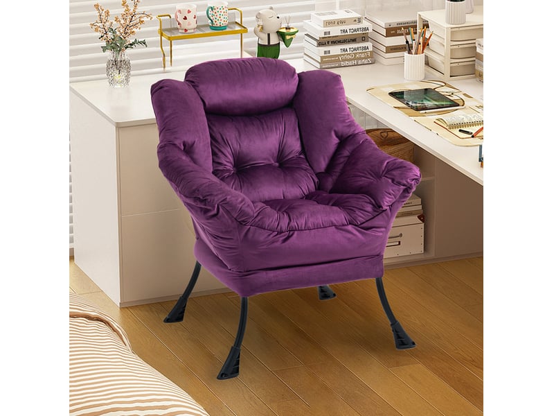  Fauteuil relax modenvie violet avec structure en métal et poche latérale 75 x 80 x 85 cm  - Conforama B