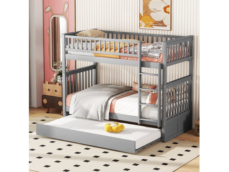  Lit superposé 90x200 cm avec lit gigogne en bois gris  - Conforama D