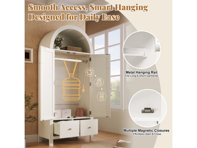  Armoire penderie 2 portes 2 tiroirs avec tringle blanc 78x45x181 cm AB20714142W - Conforama E
