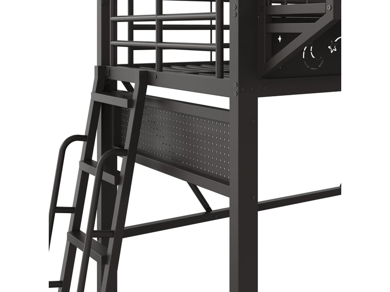  Lit mezzanine 90 x 200 cm cadre métal compartiments de rangement niveau inférieur ouvert finition noire  - Conforama B