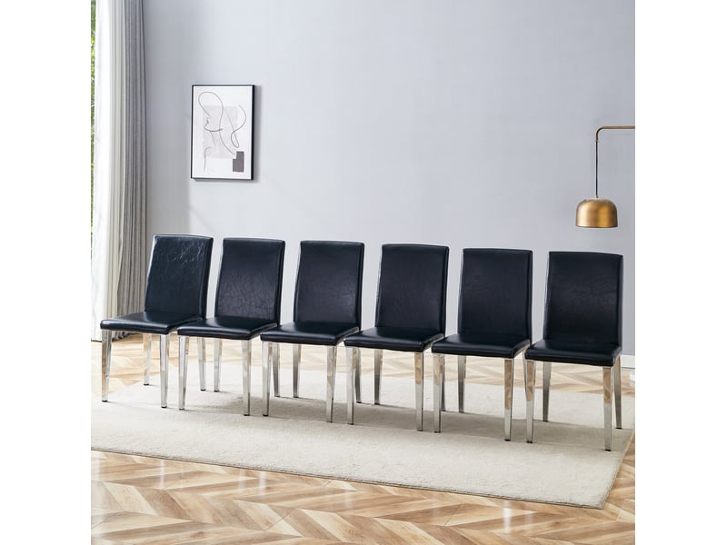 Lot de 6 chaises de salle à manger confort pu noir et métal argenté homvra - Conforama B