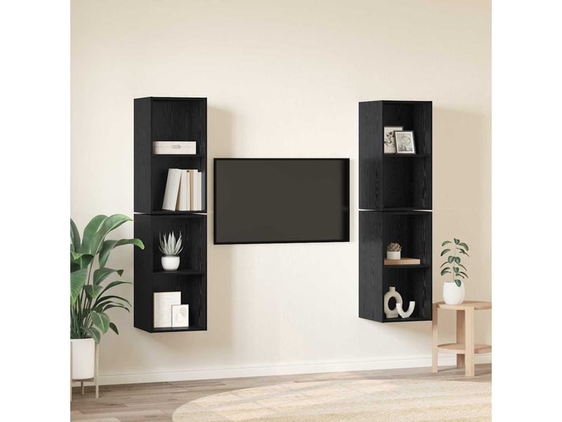  Ensemble meuble tv - banc tv - meuble de rangement 4 pcs chêne noir bois d'ingénierie  - Conforama D