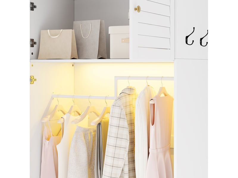  Armoire dressing 180 x 50 x 200 cm – blanche – portes battantes, 6 tiroirs, panier amovible et éclairage led  - Conforama E