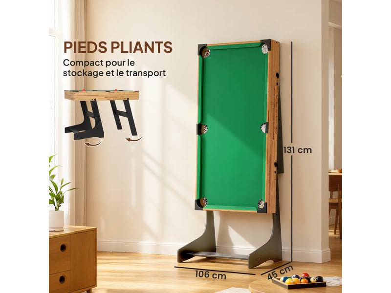  Table multijeux 13 en 1 pliable, table de jeu baby-foot, billard, pour enfants et adultes 120 x 106 x 82 cm noyer clair  - Conforama E