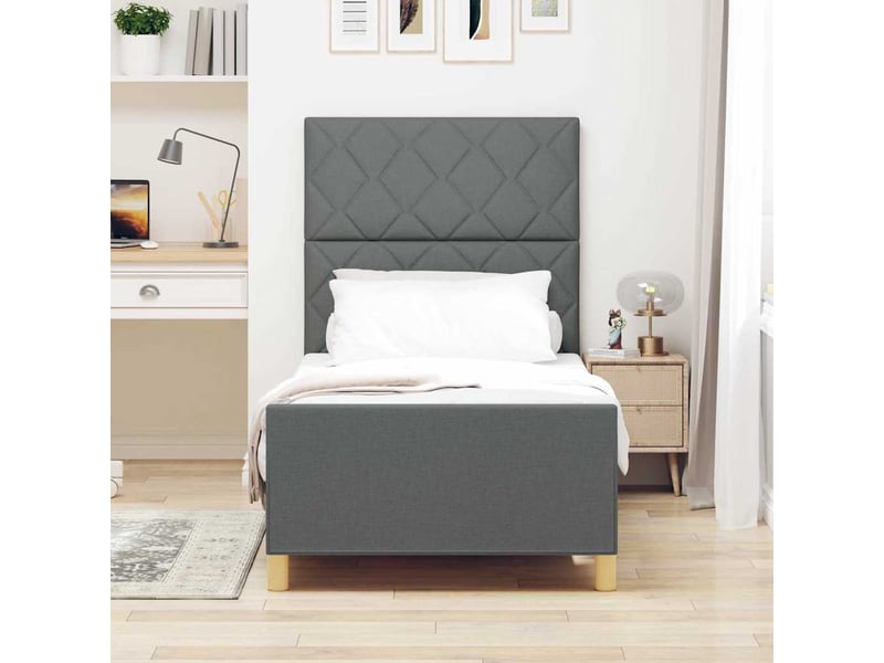  Lit simple- lit adulte -  cadre de lit avec tête de lit gris foncé 100 x 200 cm tissu  - Conforama B