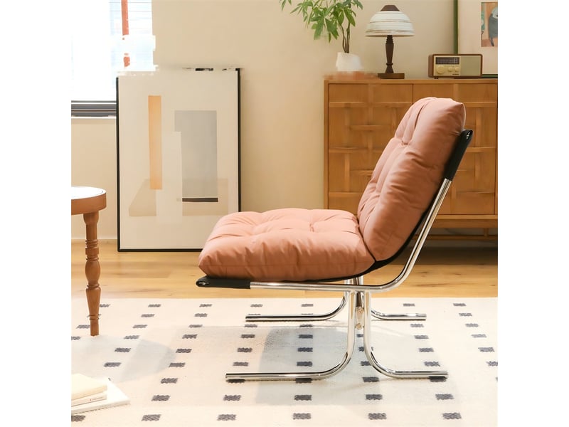  Fauteuil lounge style barcelona - l72.20xw84.10xh84.60cm - chaise d'appoint de salon sans accoudoirs avec coussin amovible - marron  - Conforama C