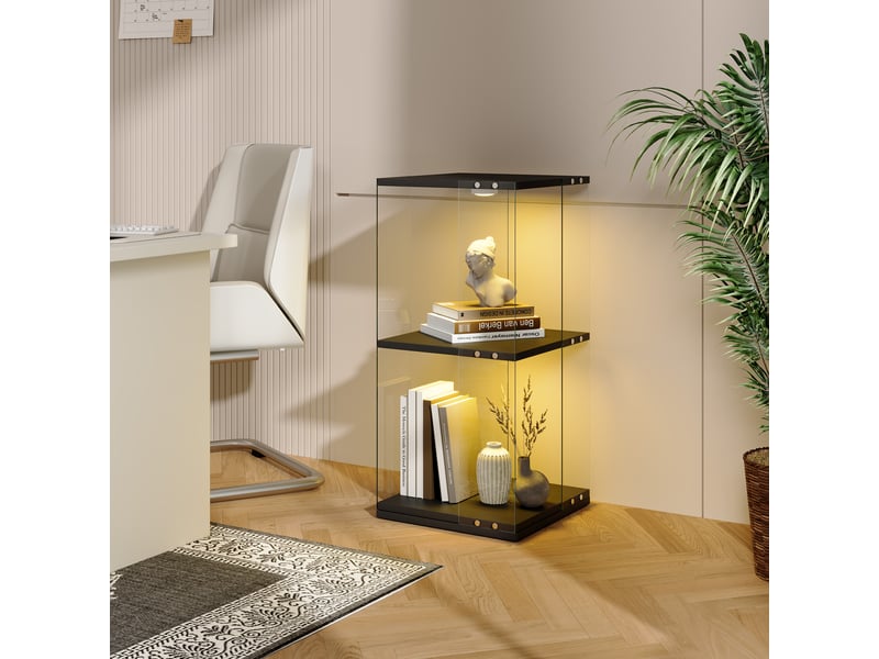  Vitrine en verre avec éclairage,rotation à 360°,82 x 38 x 38 cm,à deux niveaux,noir  - Conforama E