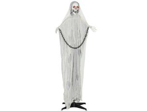 Décoration de jardin halloween avec led, son et mouvements, squelette avec cadre en acier gris 70 × 16 × 183 cm