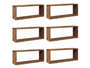 Lot de 6 étagères murales cube, étagères suspendues vieux bois 60x15x23 cm cf43251