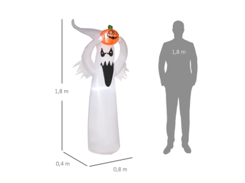  Décoration de jardin gonflable avec éclairage led, fantôme et citrouille, polyester blanc, 80 × 40 × 180 cm  - Conforama D