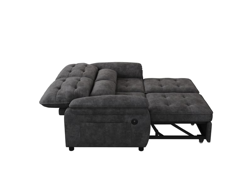  Canapé droit convertible 142x90x86,5cm 2 places, dossier ajustable, structure en bois et métal, tissu chenille, gris  - Conforama E
