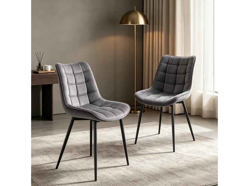  Lot de 2 chaises de salle à manger en velours gris foncé evryae  - Conforama C