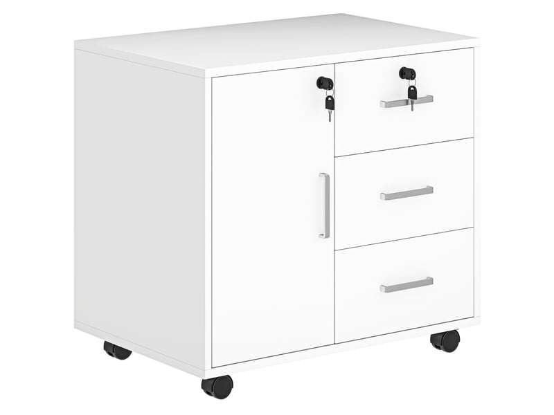  Classeur de bureau à 3 tiroirs et 3 étagères réglables, en bois, 60 x 40 x 56 cm, blanc  - Conforama B
