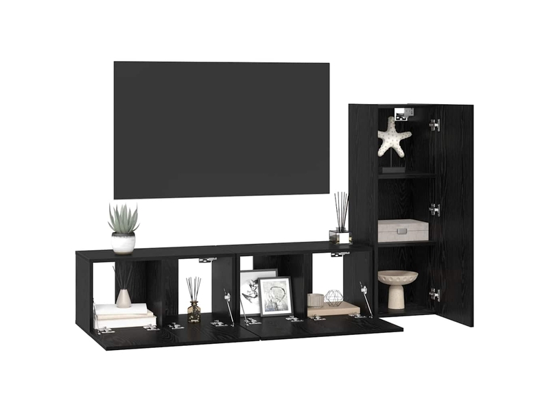  Ensemble meuble tv - banc tv - meuble de rangement 3 pcs chêne noir bois d'ingénierie  - Conforama C