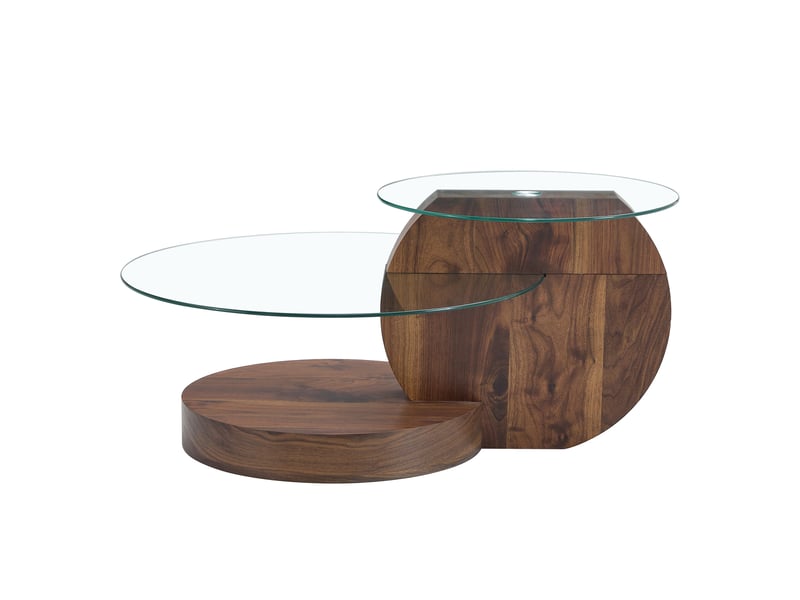  Table basse moderne minimaliste en verre trempé et mdf – transparent et noyer – 90 x 70 x 44 cm  - Conforama A